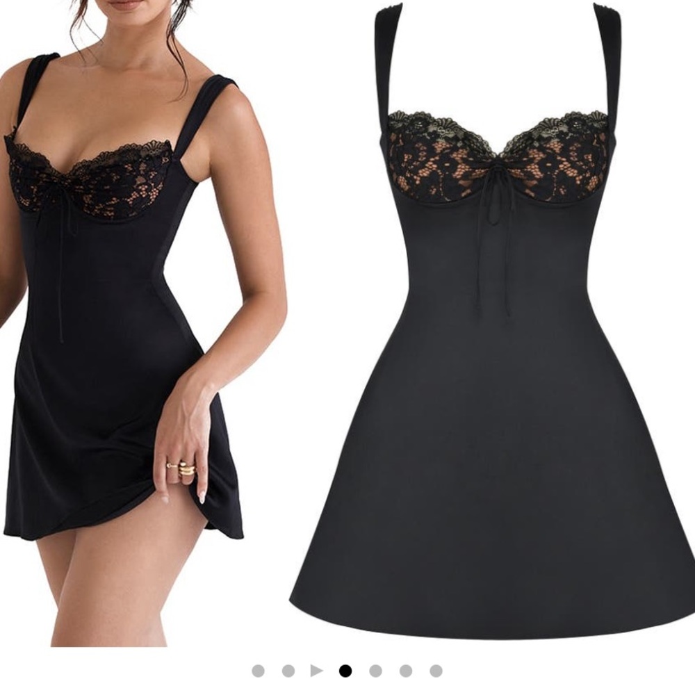 House of CB Adriana lace inset black mini dress medium m